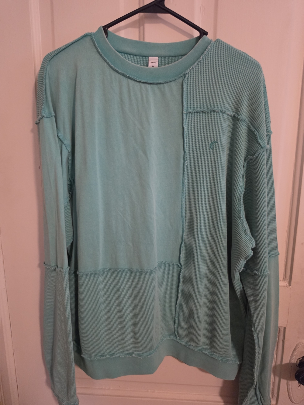 Zyia Womens Mint Green Patchwork Waffle Knit Sweatshirt